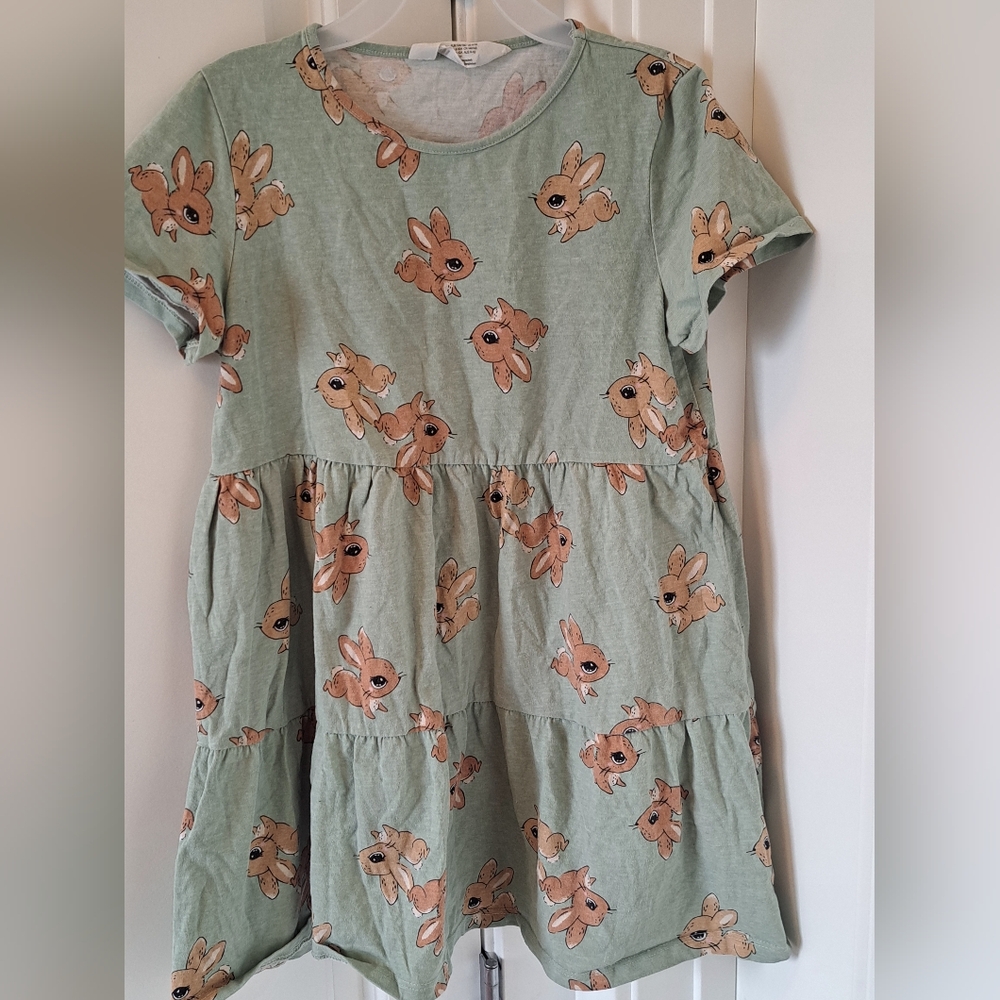 EUC H&M Girls Casual Green Dress with Bunny Print